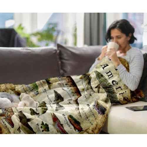 Fishing Enthusiast Blanket - Sports Fish of North America, Fish Knowledge, Unique Fisherman Gifts for Boys, Dad, Grandpa (40in*60in)