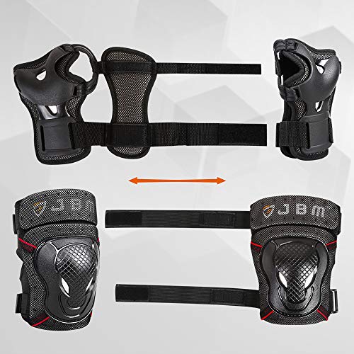 Adult & Kid Skating Protective Gear Set Helmet Knee Elbow Wrist Guards Black Medium Teen