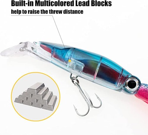 Zsrivk 5pcs Squid Fishing Lures Plastic Luminous Lure with 3D Holographic Eyes, Squid Saltwater Lifelike Hard Baits Kit for Saltwater