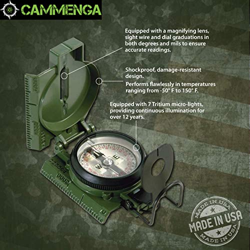 Cammenga Official US Military Tritium Lensatic Compass, Accurate Waterproof Hand Held Compasses with Pouch for Hiking Camping Navigation Survival Backpacking Orienteering