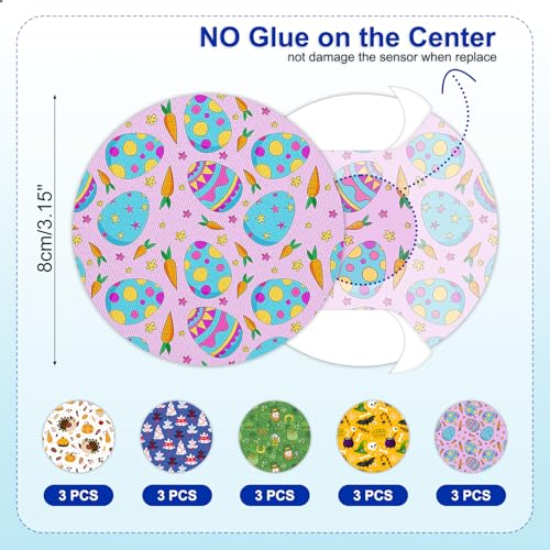 HONYOU 15Pack Dexcom G7 Over Patches Waterproof, 15 Days Long Stay Stelo Overpatch Halloween Festive Pattern Protective Adhesive CGM Sensor Covers No Hole, Hypoallergenic & Latex-Free, Sweatproof