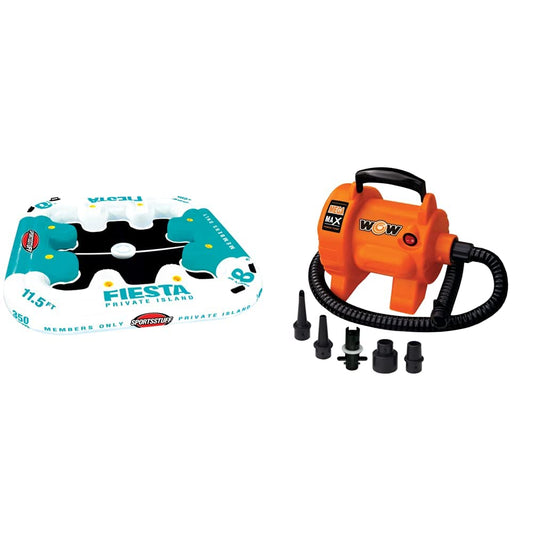 SPORTSSTUFF Fiesta Island & Wow Sports Mega Max High Pressure Air Pump Powerful Electric Air Pump 3.0 PSI, 680 watts, 800 Liter per Minute with 5 Universal Adapters