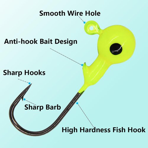 UperUper 50pcs Fishing Jig Heads Set, Red Round Ball Fishing Hooks for Saltwater Freshwater Swimbait Bass, 1/8oz 1/6oz 1/4oz 1/19oz