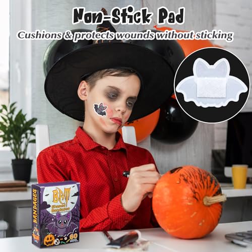 Geiserailie 60 Pcs Christmas Bandage Gifts Fun Bat Bandage Kids 6 Styles Self Adhesive Latex Free Sterile Wound Care Kid First Aid Kit Supplies for Xmas Wounds Household Patches Gifts