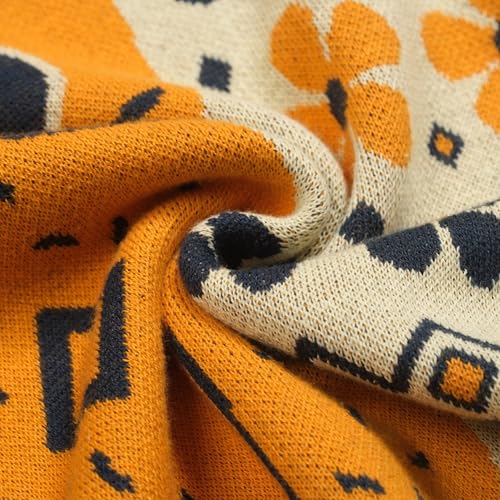 OXKNIT Women's Vintage Cat Pattern Knit Polo Shirt - Orange XXL Short Sleeve