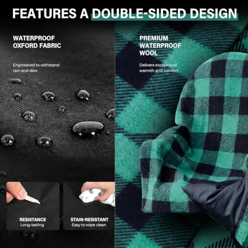 Waterproof Double Sided Chair Blanket - Cozy Sherpa Outdoor Seat Cover, Green