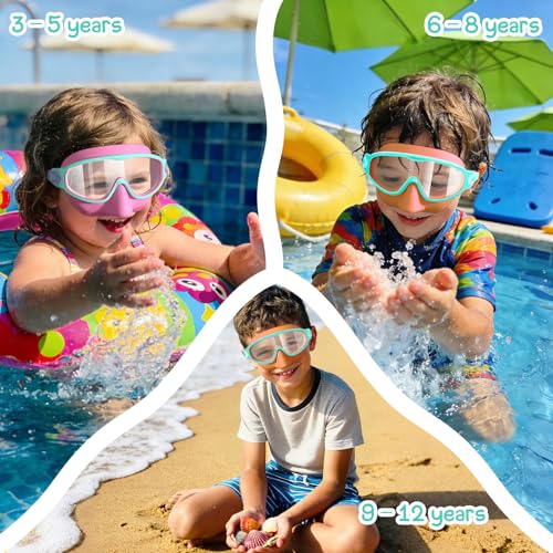 Kids Swim Goggles with Nose Cover - Pink & Orange, 2 Pack
