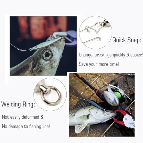 Size 1+1 (40lb) 50 pcs Stainless Steel Duo Lock Fishing Snap Swivels Saltwater & Freshwater Tackle