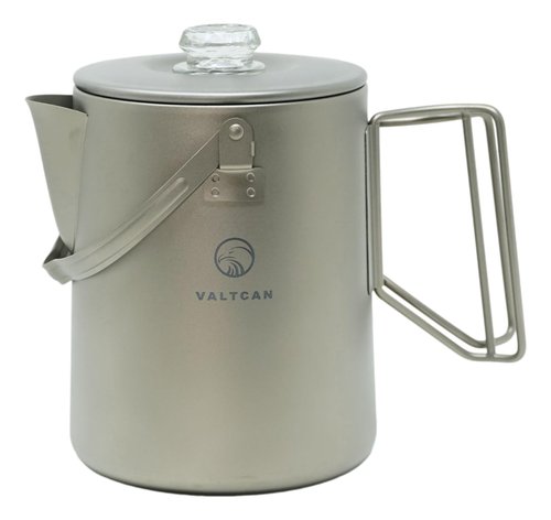 Valtcan Titanium Percolator Coffee Maker Pot 1.5L Filter Brew Ultralight Weight Camping Kettle 50 fl oz 6 Cup Capacity Glass Knob 395g Compact Kettle