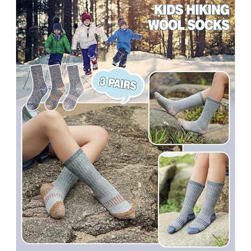 Kids Wool Hiking Socks Boys Girls Merino Wool Socks Thermal Winter Warm Thick Cushion Cozy Boot Crew Socks