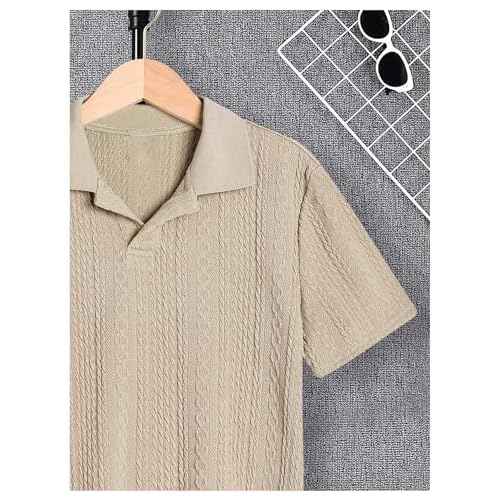 Verdusa Boys Button Down Shirt Tops Short Sleeve Collar Textured Tee Shirts