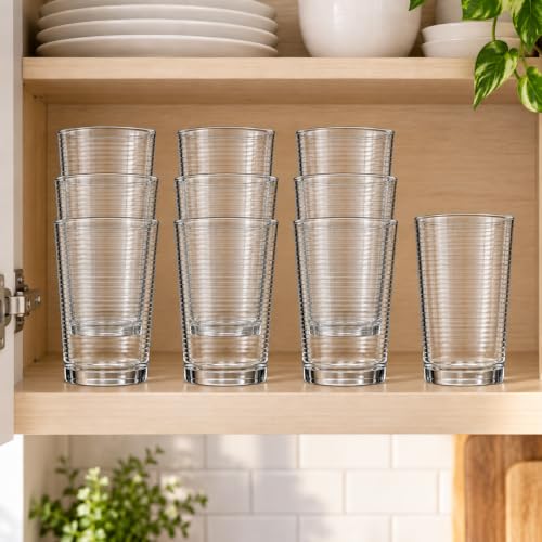 10 Pack Highball Glasses Set 17oz Ribbed Drinkware for Cocktails & Beverages - Dishwasher Safe