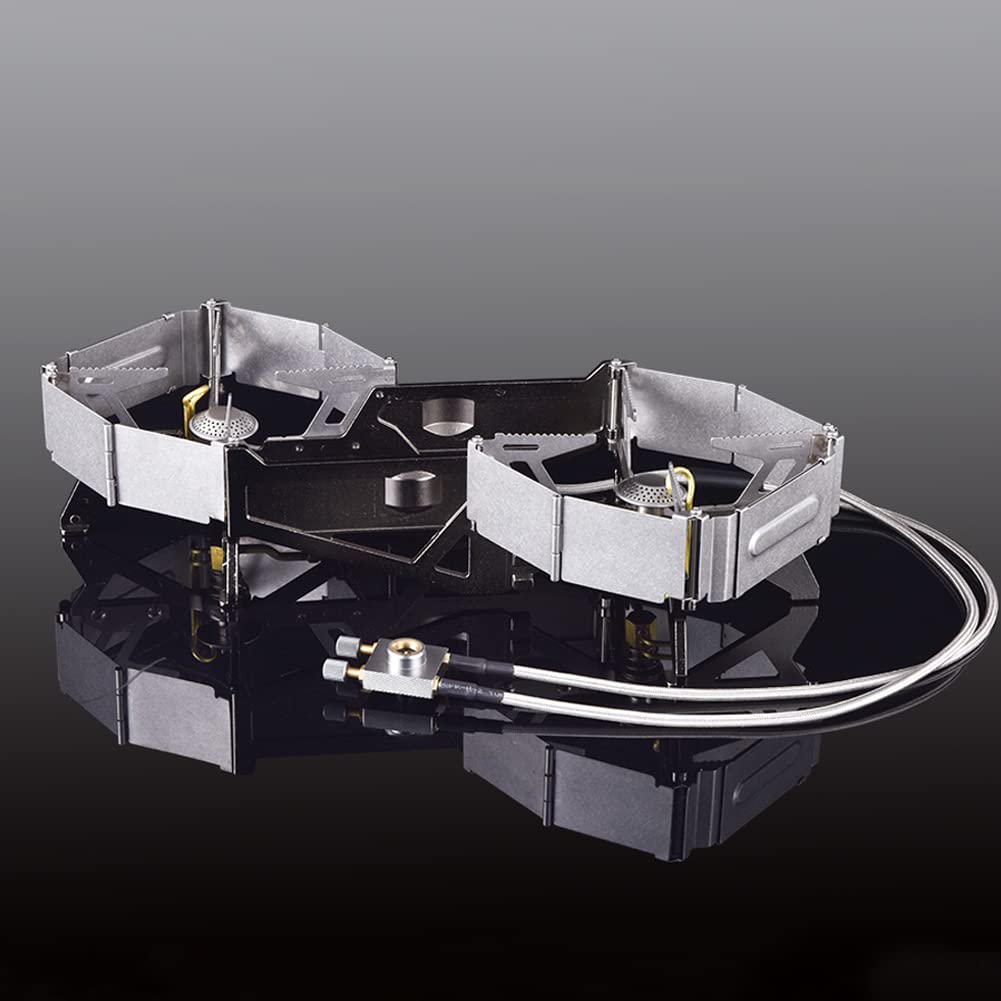 Foldable Dual Head Burner Camping Stove,BRS-32 Portable Windproof Backpacking Furnace Free Adjustable Control Gas Stove for Outdoor Cooking