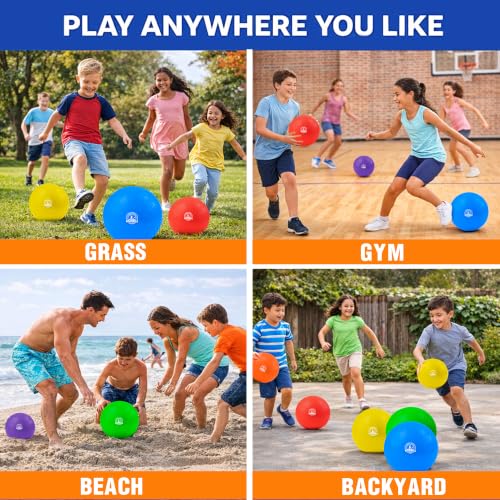 8.5 Inch Kickball Set - Multicolor Dodgeballs 6 Pack for Kids & Outdoor Play