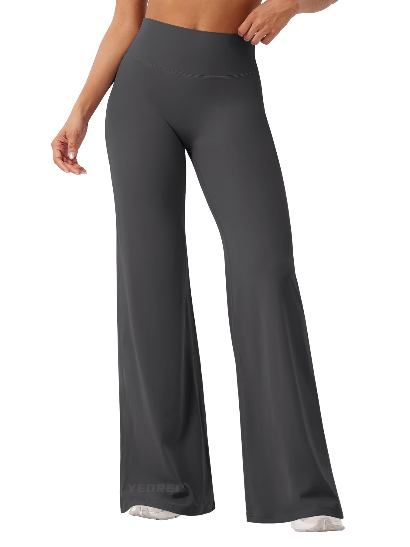 YEOREO Workout Leggings Womens No Front Seam Straight Leggings 33" High Waist Buttery Eddiy Gym Yoga Pants Dark Gray XS