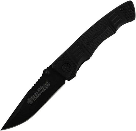 SMITH & WESSON SWEX3 Extreme Ops. Knife with Drop Point Notched Blade,Black