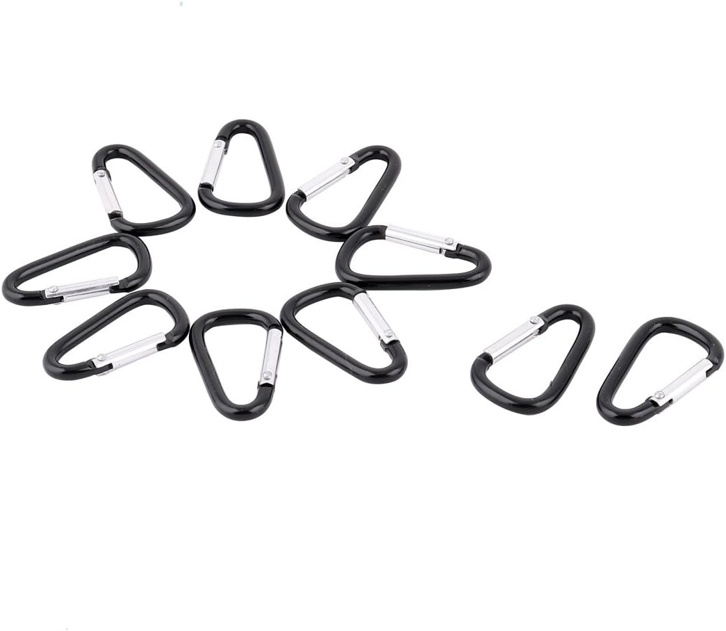 uxcell Aluminum D Shaped Carabiner Keychain Clip, Spring Clip Hook Holder Key Ring Carabiner Clips Backpack Quick Release Buckle for Camping Fishing Hiking Boating, Black 10pcs