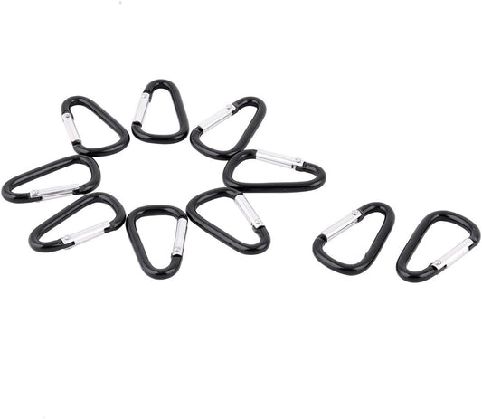 uxcell Aluminum D Shaped Carabiner Keychain Clip, Spring Clip Hook Holder Key Ring Carabiner Clips Backpack Quick Release Buckle for Camping Fishing Hiking Boating, Black 10pcs