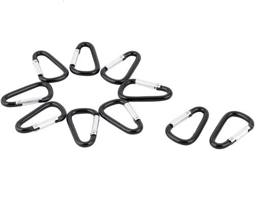 10-Pack Black Aluminum D-Shaped Carabiner Clips - Keychain Hooks for Camping, Hiking & Boating