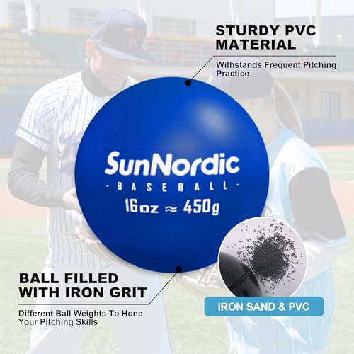 SunNordic Elite Size Weighted Baseball Set with Resistance Band - 6 Balls for Training