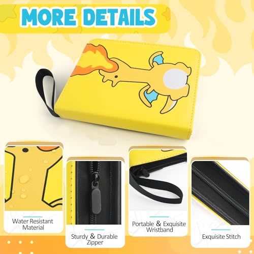 Trading Card Album Binder Fits 400 Cards with Removable Sleeves - Fire Dragon Theme