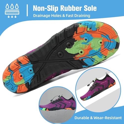 Water Shoes for Men Women - Quick-Dry Barefoot Swim Shoes - Purple, Spandex, 8 Women / 6.5 Men