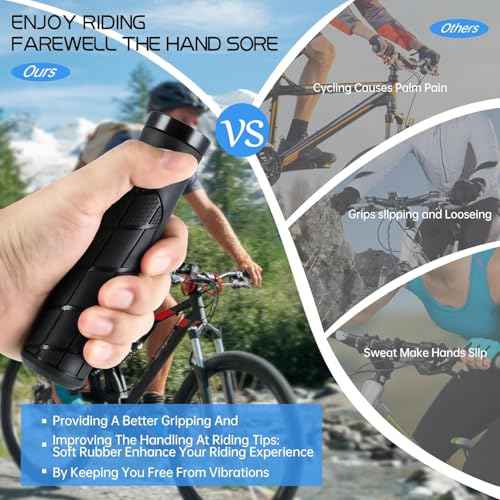 Bike Handlebar Grips 131mm Eco-Friendly Rubber Ergonomic Bicycle Grips with R/L Direction Marks & Allen Wrench, Anti-Slip Shock-Absorbing Comfortable Grips for 22.2mm MTB BMX Folding E-Bike Scooter
