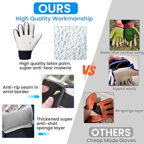 Kids Soccer Goalkeeper Gloves - Blue, Size 8, Anti-Skid Latex Grip, Youth Training Gloves for Ages 11-14