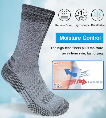 Mens Crew Work Boot Socks - Cozy Cushioned Moisture Wicking 3/4 Pairs, Multicolor 12-15