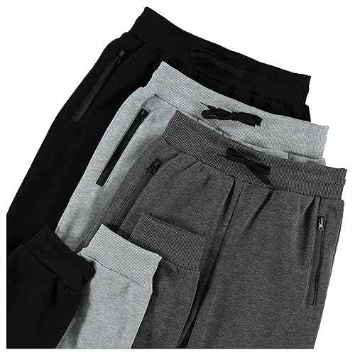 PURE CHAMP 3Pk Boys Sweatpants Fleece Athletic Workout Kids Clothes Boys Joggers with Zipper Pocket and Drawstring Size 4-20