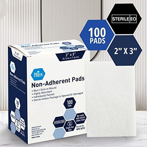 Sterile Non-Adherent Wound Pads 2x3 Inch - Pack of 100, Painless & Highly Absorbent
