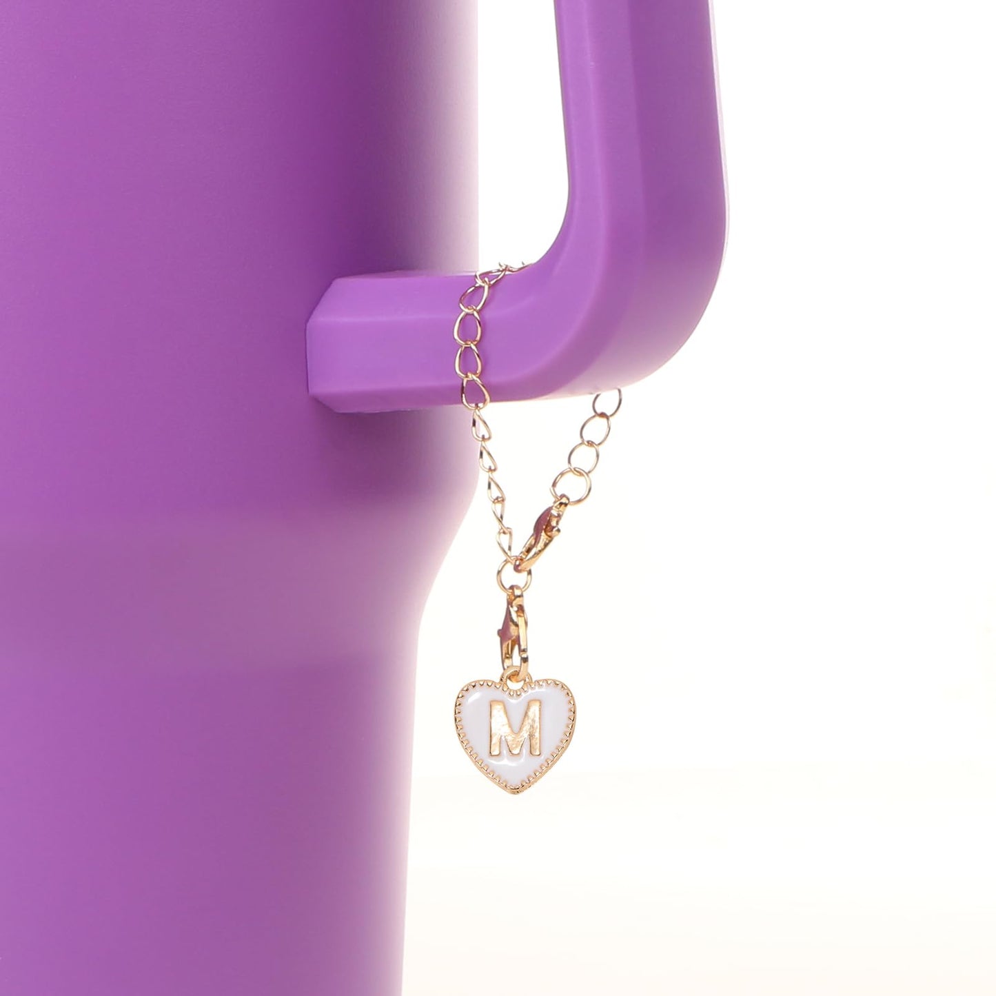 HOMICO 2PCS Round Heart Shaped Letter Chain Accessories for Stanley Cup Personalized Name ID Letter Chain Accessories for Stanley Tumbler, M