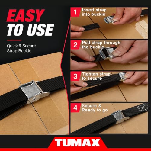 TUMAX Black 6-Pack 1" x 12FT Cam Buckle Tie Down Straps - Heavy Duty Cargo Securing