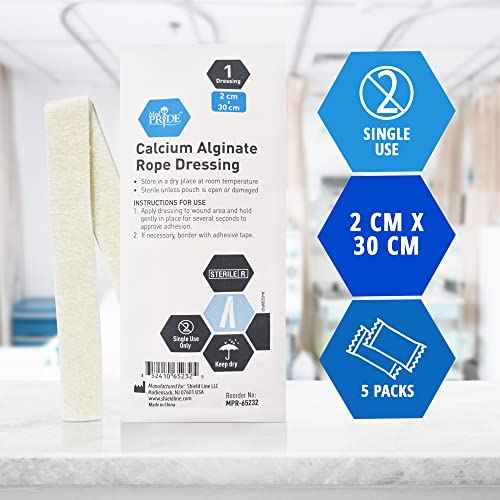 MED PRIDE Calcium Alginate Rope Dressing Pack of 5 Sterile Highly Absorbent for Gaping Wounds Burns Ulcers 2cm X 30cm