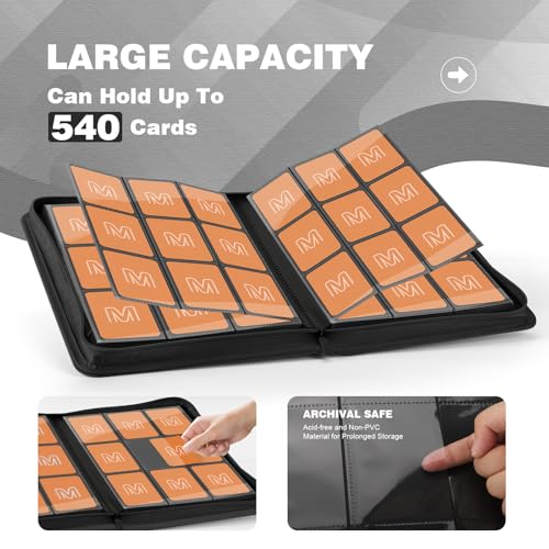 9-Pocket Zip Trading Card Binder Holds 540 Cards for TCG MTG Sports Cards - Black