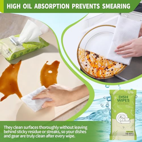 Creatyi 80 Pack Portable Camping Dish Wipes - Water-Free Grease & Food Residue Cleaner