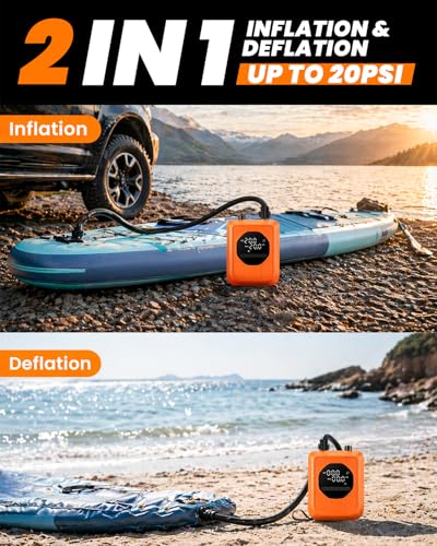 12V Car Inflatable Paddle Board Pump with Auto-Off & Dual-Stage Pressure up to 20 PSI