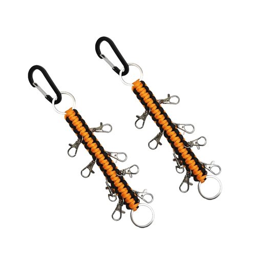 DODXIAOBEUL 10 Inch Paracord Handmade Cheer Bows Holder 2 Pack & 16 Lobster Clasp,Paracord Keychain for Teen Girls Cheerleader Sports(Black/Orange)