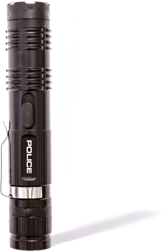 Police Stun Gun for Self Defense – M12 Aluminum High Voltage Mini Rechargeable with LED Flashlight, Compact & Heavy Duty – Personal Security for Women & Men – Black