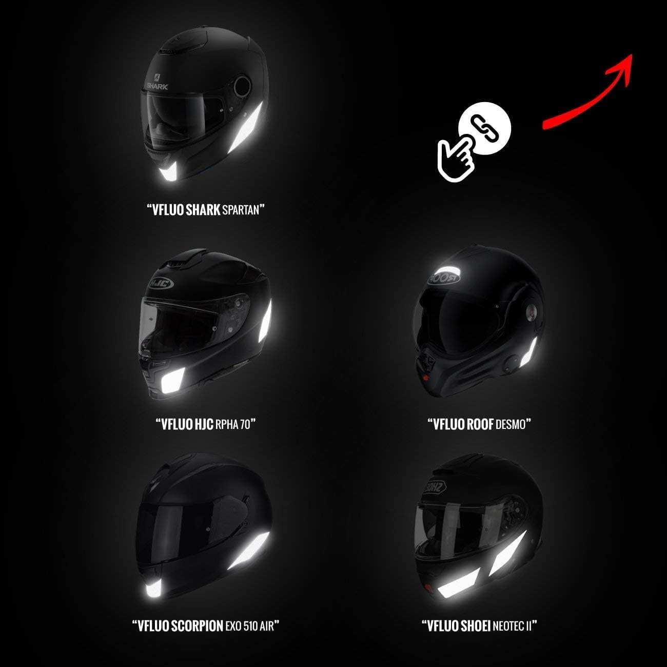 VFLUO - Kit 4 Retro Reflective Oval Stripes Stickers for Mortorcyle Helmet - Stickers Approved to FR Dimension - High Visibility, 3M Technology™ - Discreet and Design - Maximum Grip