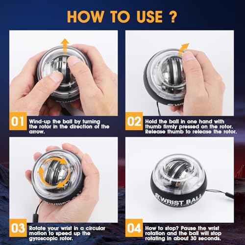Wrist Trainer Ball Auto-Start Gyroscopic Forearm Exerciser Gyro Ball for Strengthen Arms, Fingers, Bones and Muscles
