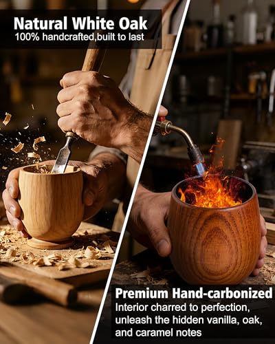 Charred Wooden Whiskey Glass Set with Stainless Steel Stones - Christmas Gifts for Men