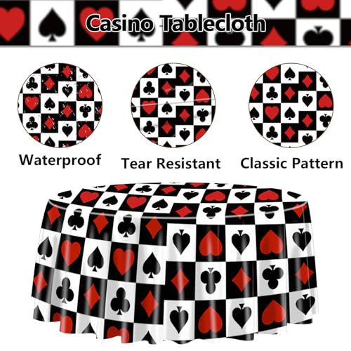 9Pcs Casino Tablecloths Set - 84 x 84 Inch Round Poker Party Cover, Casino Theme Decorations