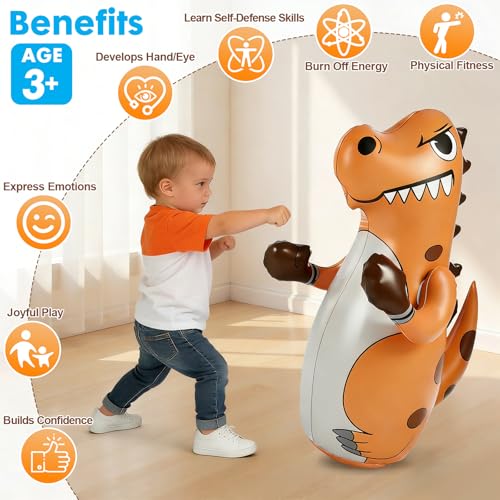 Inflatable Dinosaur Punching Bag for Kids - 47-Inch Bounce-Back Toy for Ages 3-14