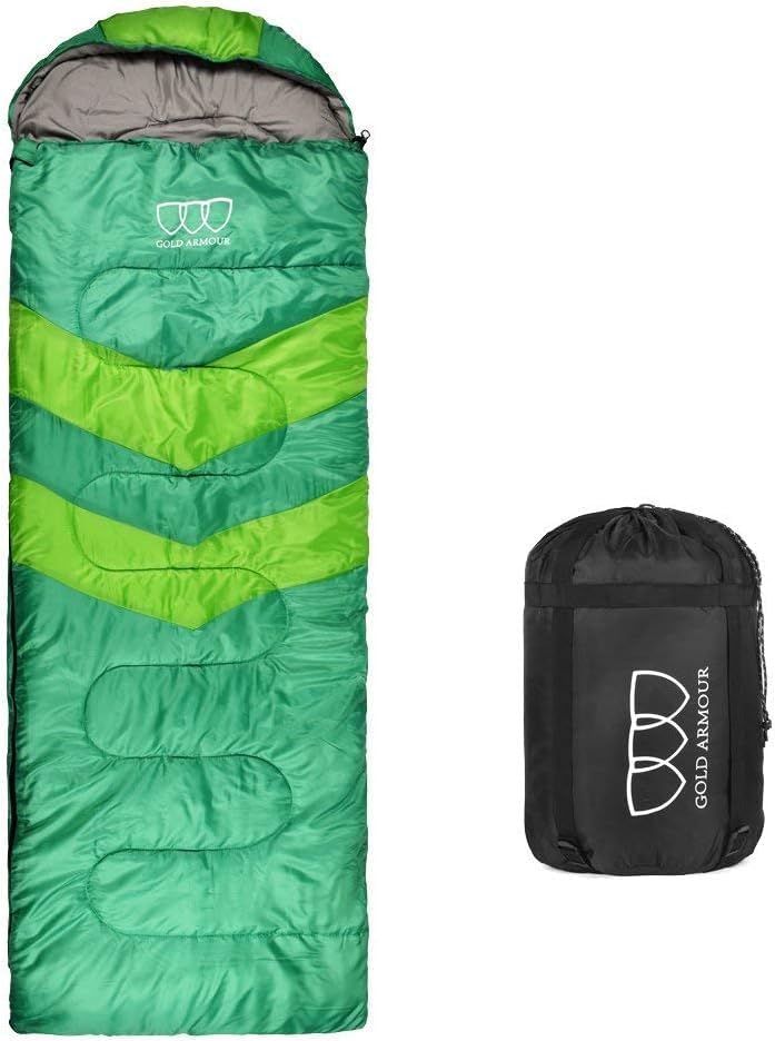 Gold Armour Sleeping Bag - Sleeping Bag for Indoor & Outdoor Use - Great for Kids, Boys, Girls, Teens & Adults. Ultralight and Compact Bags are Perfect for Hiking, Backpacking & Camping (OD Green)