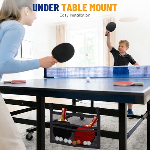 Ping Pong Paddle Holder Mesh Storage Bag Under Table with Adjustable Straps - Black, 30x22x1.5 cm