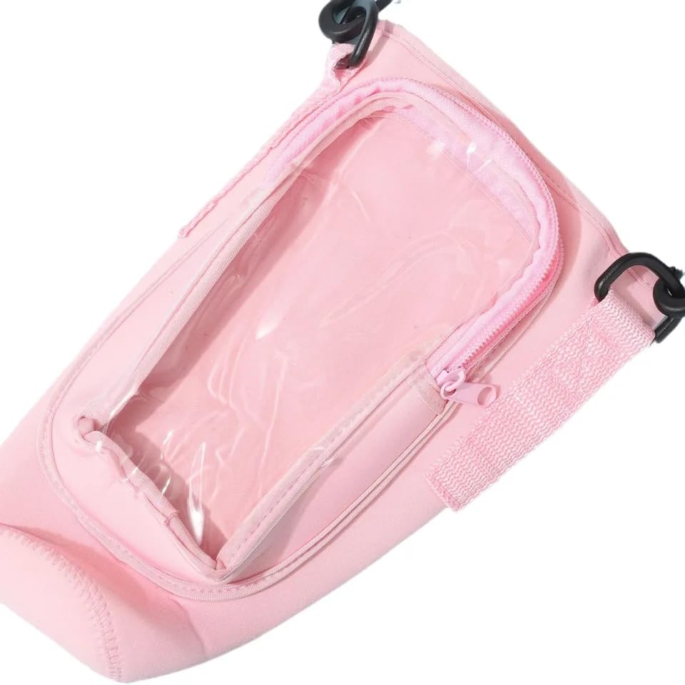 Generic Water Bottle Carrier Bag with Touchable Screen Phone Pocket for Stanley 40oz Tumbler - Neoprene Holder with Adjustable Strap and Straw Cover for Stanley Cup., Pink