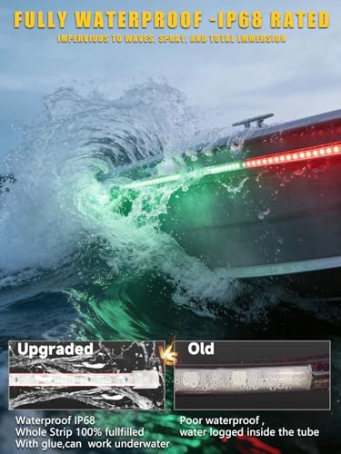 Marine LED Navigation Light Strips 12 Inch Red Green Waterproof 4 Pack - Variation of 2 Pcs Green+2 Pcs Red