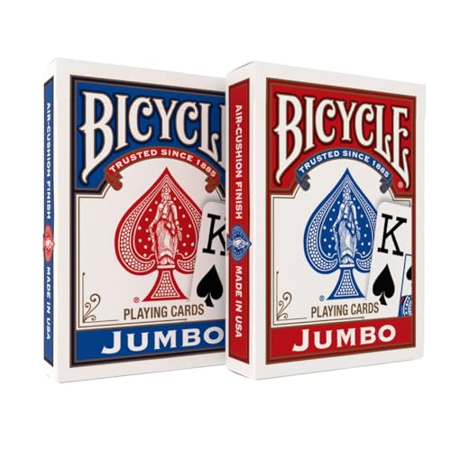 Bicycle Jumbo Index Playing Cards 12 Pack - Large Print Poker Size - Red & Blue - Variation of THIS listing