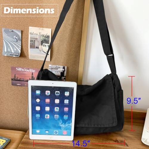 Canvas Messenger Bag for Women & Men - Casual Crossbody Satchel Black